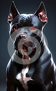 Aggressive black pit bull dog with red eyes ai generated.