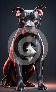 Aggressive black pit bull dog with red eyes ai generated.