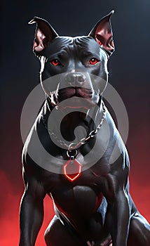 Aggressive black pit bull dog with red eyes ai generated.