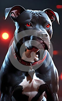 Aggressive black pit bull dog with red eyes ai generated.