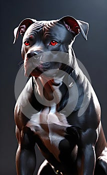 Aggressive black pit bull dog with red eyes ai generated.