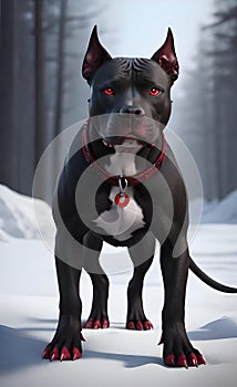 Aggressive black pit bull dog with red eyes ai generated.