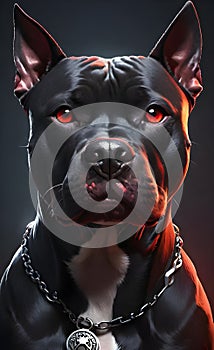 Aggressive black pit bull dog with red eyes ai generated.