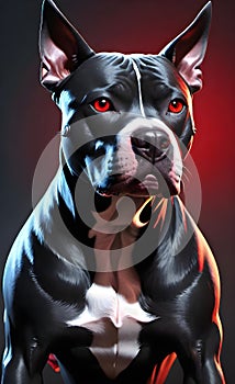 Aggressive black pit bull dog with red eyes ai generated.