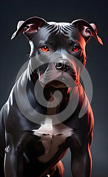 Aggressive black pit bull dog with red eyes ai generated.