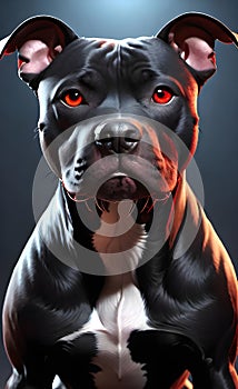 Aggressive black pit bull dog with red eyes ai generated.