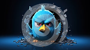 Aggressive blue twitter bird