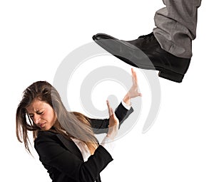 Aggressive boss with employee isolated on white background. Concept of overwork and mobbing