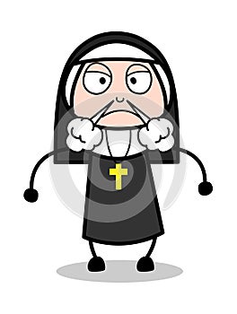 Aggressive - Cartoon Nun Lady Vector Illustration