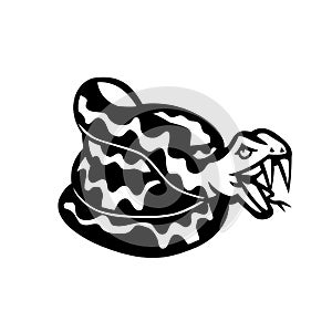 Aggressive Coiled Snake Viper or  Python Mascot Retro Black and White