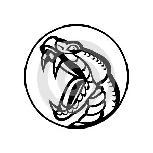 Aggressive Copperhead Snake Baring Fangs Mascot Black and White