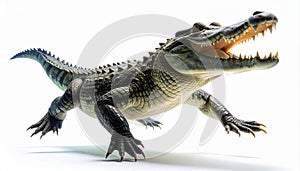 Aggressive Crocodile with Open Jaws on White