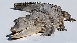 aggressive crocodile with open mouth and grungy skin and sinister look