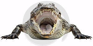 aggressive crocodile with open mouth and grungy skin and sinister look