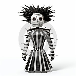 Aggressive Digital Illustration Doll In Black And White Stripes