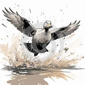 Aggressive Digital Illustration Of Flying Duck In Comic Book Style