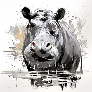 Aggressive Digital Illustration Of A Hippopotamus In Abstract Expressionism Style photo