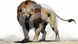 Aggressive Digital Illustration Of A Powerful Lion