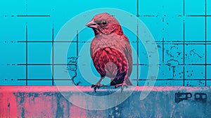 Aggressive Digital Illustration Of Red Bird On Blue Wall photo