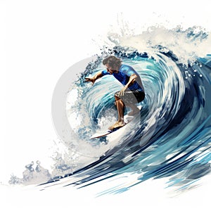 Aggressive Digital Illustration Of A Surfer Riding A Wave