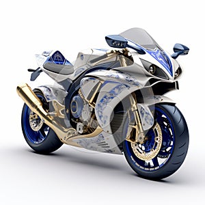 Aggressive Digital Illustration Of A White And Blue Yamaha Motorcycle