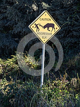 Aggressive Elk Caution Road Sign