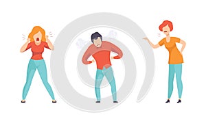 Aggressive Furious People Set, Indignant Male and Female Characters Expressing Rage Flat Vector Illustration