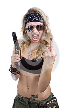 Aggressive girl with a gun