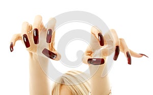 Aggressive girl hands with long acrylic nails