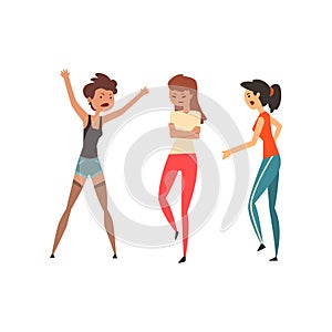 Aggressive girls yelling at each other, violent behavior among teenagers vector Illustration on a white background