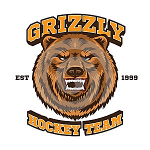 Aggressive grizzly bear face vector illustration mascot logo design