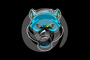 Aggressive grizzly bear head cartoon with gas mask vector