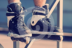 Aggressive inline rollerblading in a skatepark