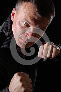 Aggressive man boxing