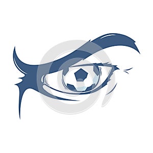 Aggressive Man Eye with Football / Soccer Ball. Creative Sketch.