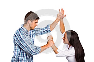 Aggressive man overpowering his girlfriend