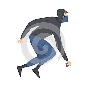 Aggressive Man Radical with Covered Face Engaged in Street Riot Vector Illustration