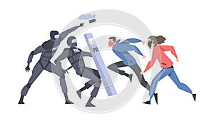Aggressive Man Rioters Fighting with Armed Police Officers Vector Illustration photo