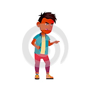 aggressive muslim boy pointing at bad guy on playground cartoon vector