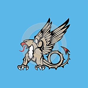 Aggressive power wild ZILANT Kazan dragon on blue mascot symbol. EPS vector.