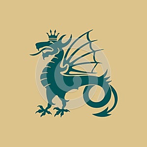 Aggressive power wild ZILANT Kazan dragon on blue mascot symbol. EPS vector.