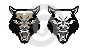 Aggressive predatory animal with fangs. Emblem vector illustration