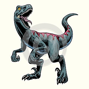 Aggressive Raptor Dino in Vintage Hand drawn Style