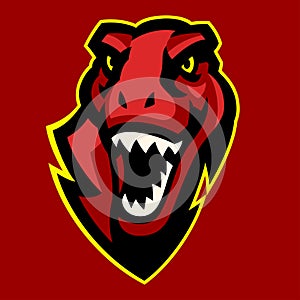 Aggressive Red T-rex Head Mascot Logo Design