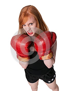 Aggressive redhead woman boxer