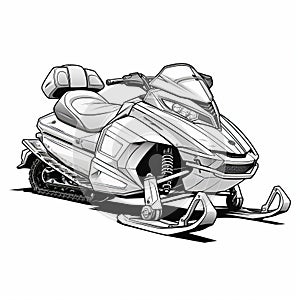 Aggressive Snowmobile Line Art Illustration On White Background