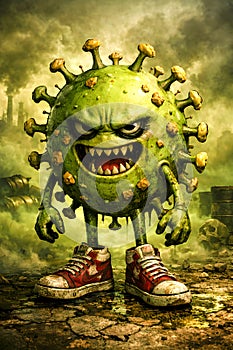 Aggressive Virus Monster Character Representing Pollution And Environmental Collapse Concept