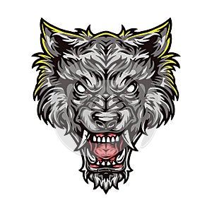 Aggressive werewolf beast colorful head