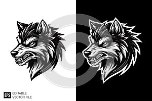 Aggressive Wolf Head Vector Illustration