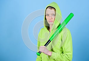 Aggressive woman with bat. Fighting with aggression. Street life. Sporty girl fighter. woman workout with baseball bat